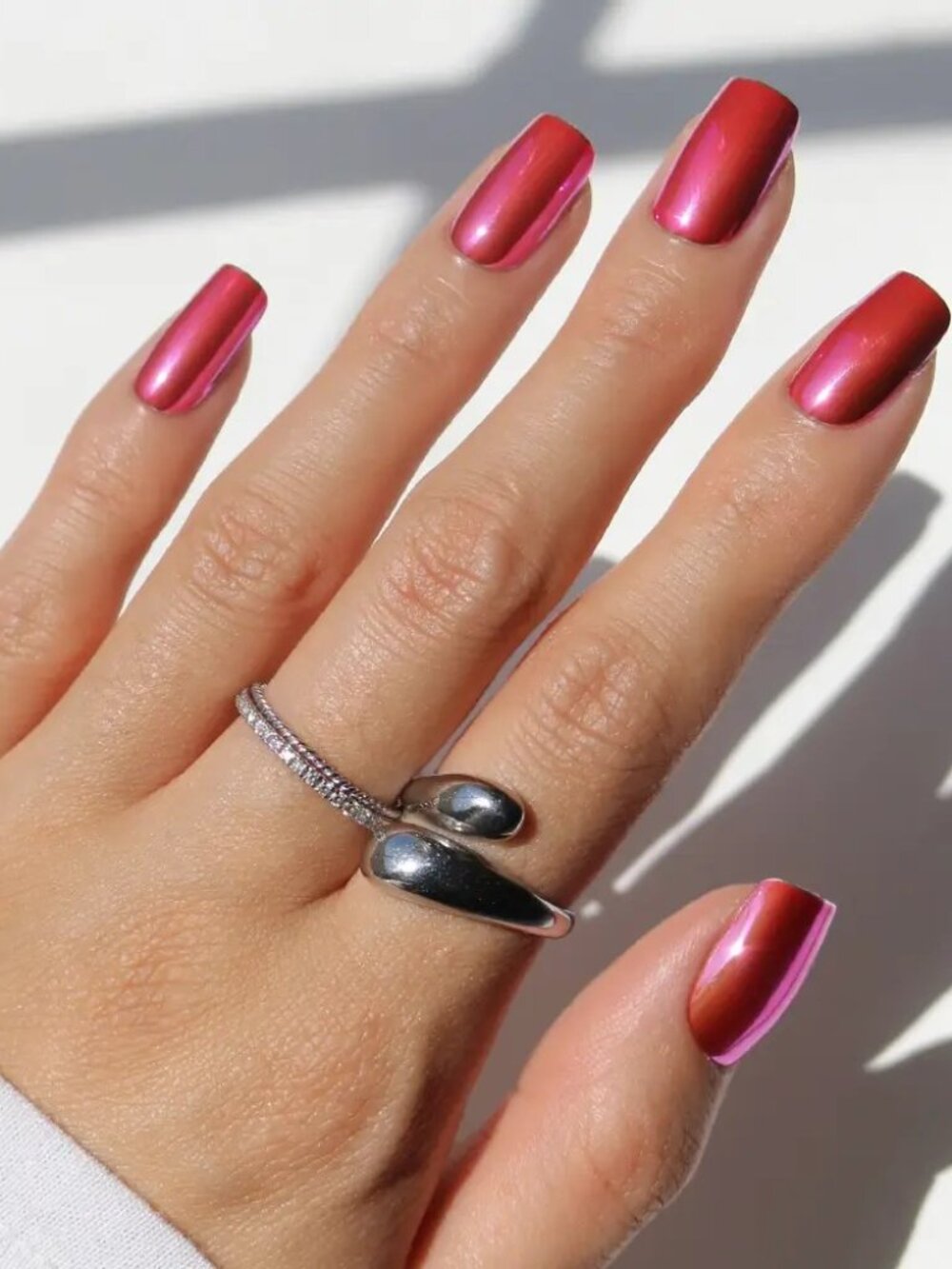 Glamnetic Pink Alloy Press-On Nails Metallic Pink Medium Square Glue Included